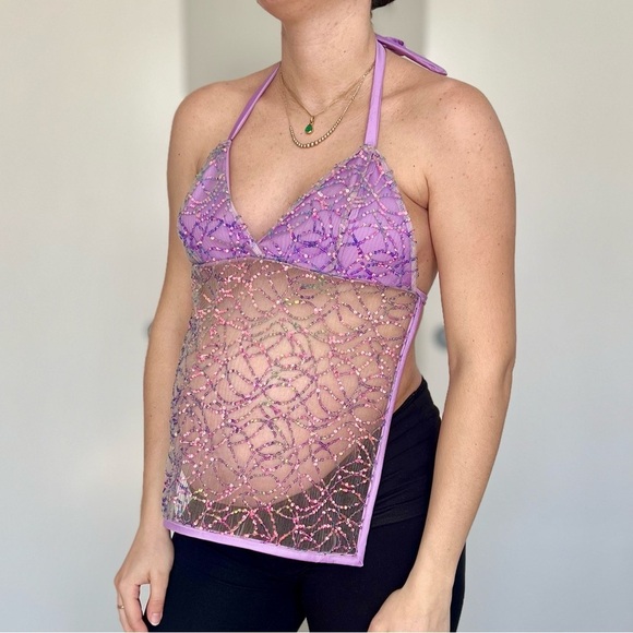 Handmade Y2K Fairycore Mermaid
Embellished Halter Babydoll Vest Top - Purple - Picture 2 of 8